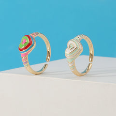 Heart Rainbow Enamel 18K Gold Plated Anti Tarnish Ring For Women