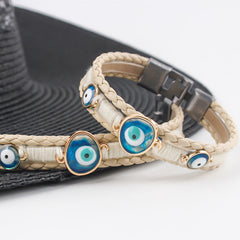 Evil Eye Multi Layer Blue Brown Anti Tarnish Wrist Band Leather Bracelet For Woman Men