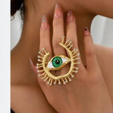 Green Evil Eye Gold Plated Rhinestone Alloy Adjustable Cocktail Ring