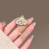 White Cloud Bird Rain Gold Plated Enamel Coppe Brooch For Women