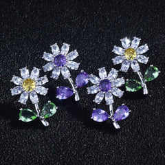 Daisy Flower Yellow Silver Solitaire Anti Tarnish Stud Earring For Women
