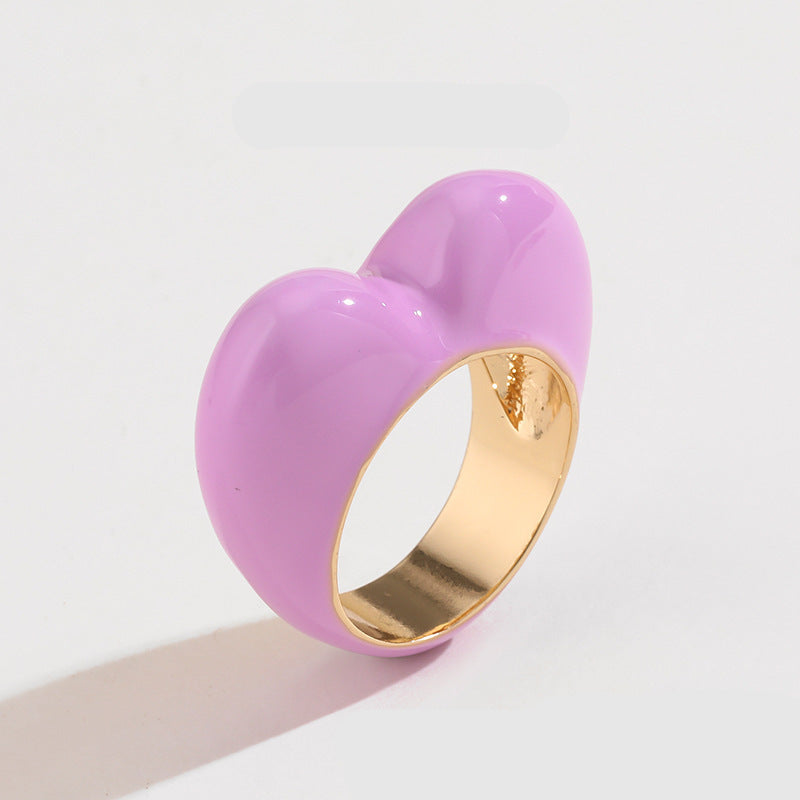 Heart 18K Gold Red Pink Black Enamel Ring For Women