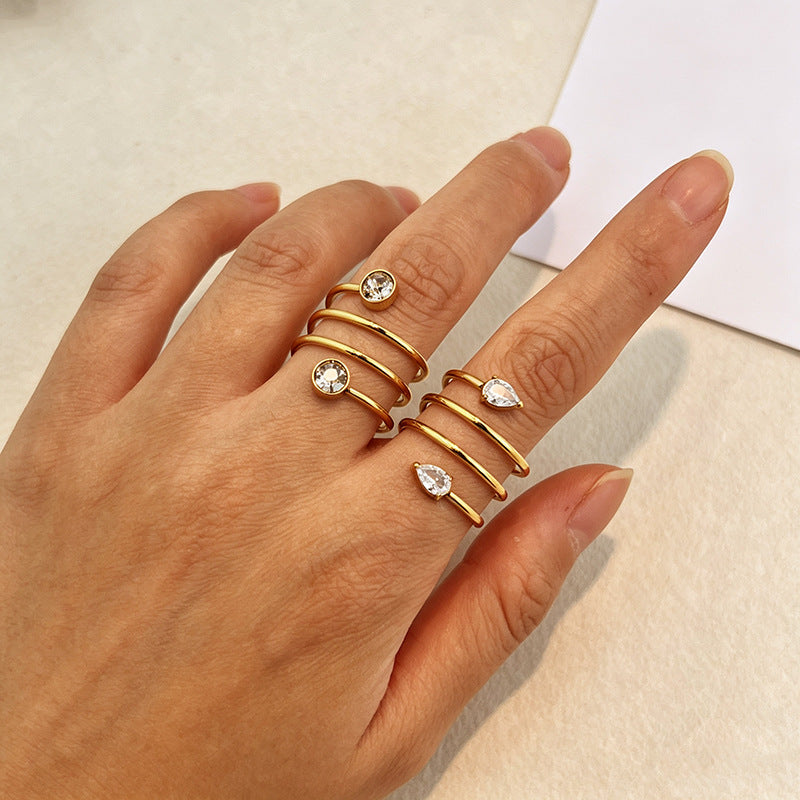 Designer Multi-Layer Gold Plated CZ Crystal Stainless Steel Fancy Ring