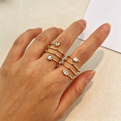 Designer Multi-Layer Gold Plated CZ Crystal Stainless Steel Fancy Ring
