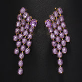 Purple Solitaire Crystal 18K Gold Dangler Tassel Earring For Women
