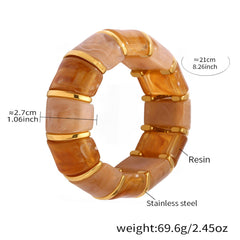 Glossy Resin Multicolor 18K Gold Stainless Steel Bracelet Adjustable stackable For Women