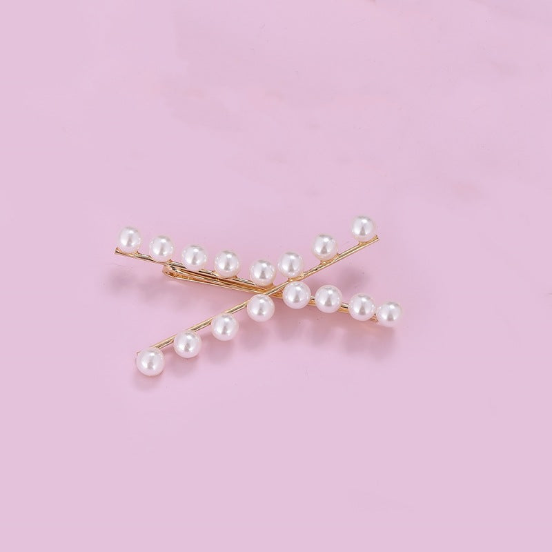 Cross Over White Pearl On Surface 18K Gold Anti Tarnish Hair Pin Hair Accessories For Women Kids