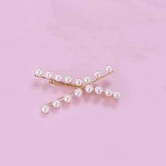 Cross Over White Pearl On Surface 18K Gold Anti Tarnish Hair Pin Hair Accessories For Women Kids