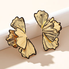 Beaten Finish Leaf 18K Gold Black Dangler Earring For Women