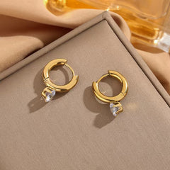Designer Gold Huggie With Round Cut CZ Stainless Steel Hoop Earrings