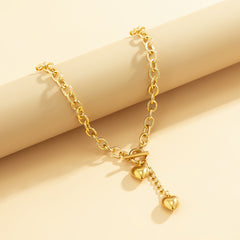 Dual Heart Toggle Lock 18K Gold Necklace Link Chain For Women