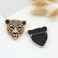 Leopard Face Cubic Zirconia 18K Gold Silver Brooch For Women