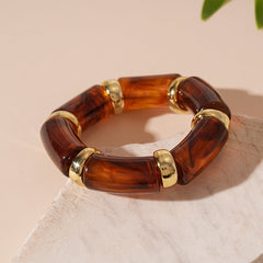 Acrylic Bamboo 18K Gold Blue Beads Stackable Adjustable Bracelet For Women