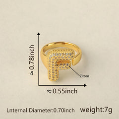 Initial Letter Alphabets Cubic Zirconia 18K Gold Adjustable Ring For Women Group1