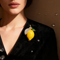 Yellow Lemon Gold Cubic Zirconia Copper Anti Tarnish Brooch For Women