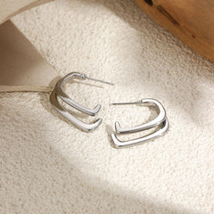 Modern Dual Layer Gold Silver Anti Tarnish Stainless Steel Hoop Earrings