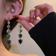 Multi Color Heart Gold Plated CZ Anti Tarnish Copper Dangler Earrings