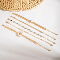 Evil Eye White 18K Gold Enamel Pearl Cubic Zirconia Bracelet Pack Of 5 for Women