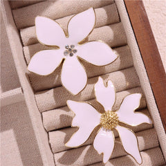 Floral White Enamel 18K Gold Plated Anti Tarnish Free Size Ring For Women