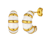 White Black Twisted Croissant Style Gold Stainless Steel Stud Earrings