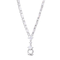 Square Solitaire Silver Cubic Zirconia Anti Tarnish Necklace For Women