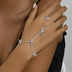 Flower Oval Solitaire Gold Silver Anti Tarnish Box Chain Bracelet Joint Ring For Women