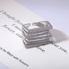 Multi Layer Square Gold Plated CZ Copper Anti Tarnish Cocktail Ring