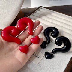Question Mark Heart Enamel 18K Gold Red Black Anti Tarnish Dangler Drop Earring For Women Group6