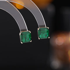 Square Solitaire White Green Blue Pink Silver Cubic Zirconia Stud Earring For Women