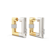 Elegant Dual Tone Square Gold Silver Plated CZ Copper Hoop Earrings