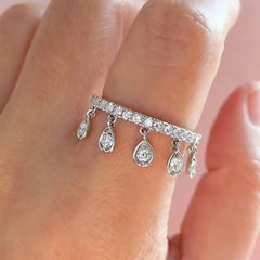 Designer Teardrop Charm Silver Plated CZ Copper Anti Tarnish Fancy Ring