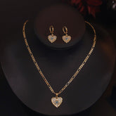 Heart Evil Eye 18K Gold Cubic Zirconia Necklace Pendant Chain Earring Set For Women