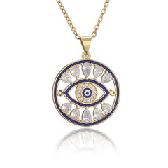 Evil Eye Around Drop Cubic Zirconia 18K Gold Pendant Chain Necklace For Women