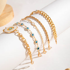 Evil Eye White 18K Gold Enamel Pearl Cubic Zirconia Bracelet Pack Of 5 for Women