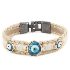 Evil Eye Multi Layer Blue Brown Anti Tarnish Wrist Band Leather Bracelet For Woman Men