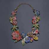 Floral Flower Multi Gemstone Crystal 18K Gold Anti Tarnish Necklace For Women