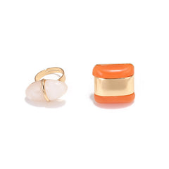 Luxury Green & Orange Resin Gold Plated Adjustable Ring For Women