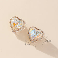 White Heart Sparkling Gold Plated Rhinestone Stud Earrings For Women