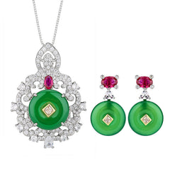 Green Pink White Silver Cubic Zirconia Anti Tarnish Pendant Earring For Women