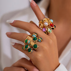 Multicolour 18K Gold Plated Free Size Charm Band Ring For Women