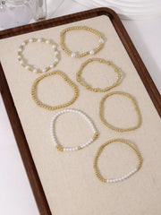 Multi Layer Gold Plated White Pearl Beads Copper Bracelet For Women