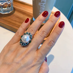 Pearl Cubic Zirconia 18K Gold Silver Anti Tarnish Adjustable Ring