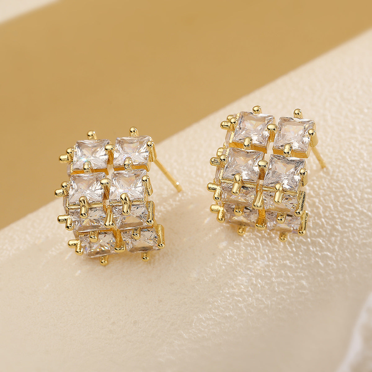 Baguette Cubic Zirconia 18K Gold Anti Tarnish Stud Earring Women