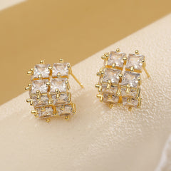 Baguette Cubic Zirconia 18K Gold Anti Tarnish Stud Earring For Women