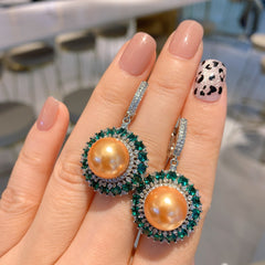 Pearl Green Pink Silver Cubic Zirconia Anti Tarnish Necklace Earring Set For Women