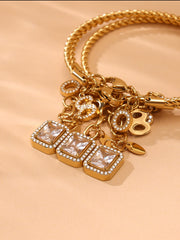 Square No 8 Drop 18K Gold Silver Cubic Zirconia Stainless Steel Charm Bracelet For Women