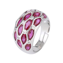 Oval Silver Maroon White Cubic Zirconia Crystal Free Size Ring For Women
