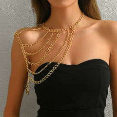 Designer Multi Layer Gold Chain Shoulder Anti Tarnish Copper Necklace