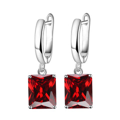 Rectangle Solitaire Silver Multi Color Cubic Zirconia Pendant Chain Earring Ring Set For Women