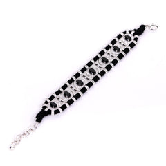 Luxury Silver Plated Black Onyx Rhinestone Embellished Copper Bracelet